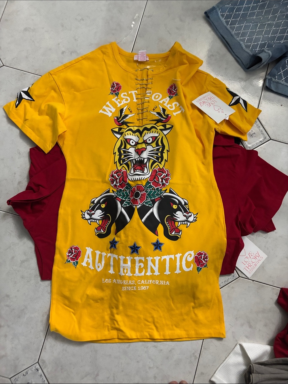 Ed Hardy Yellow Kids' Graphic Lace-Up Tee
